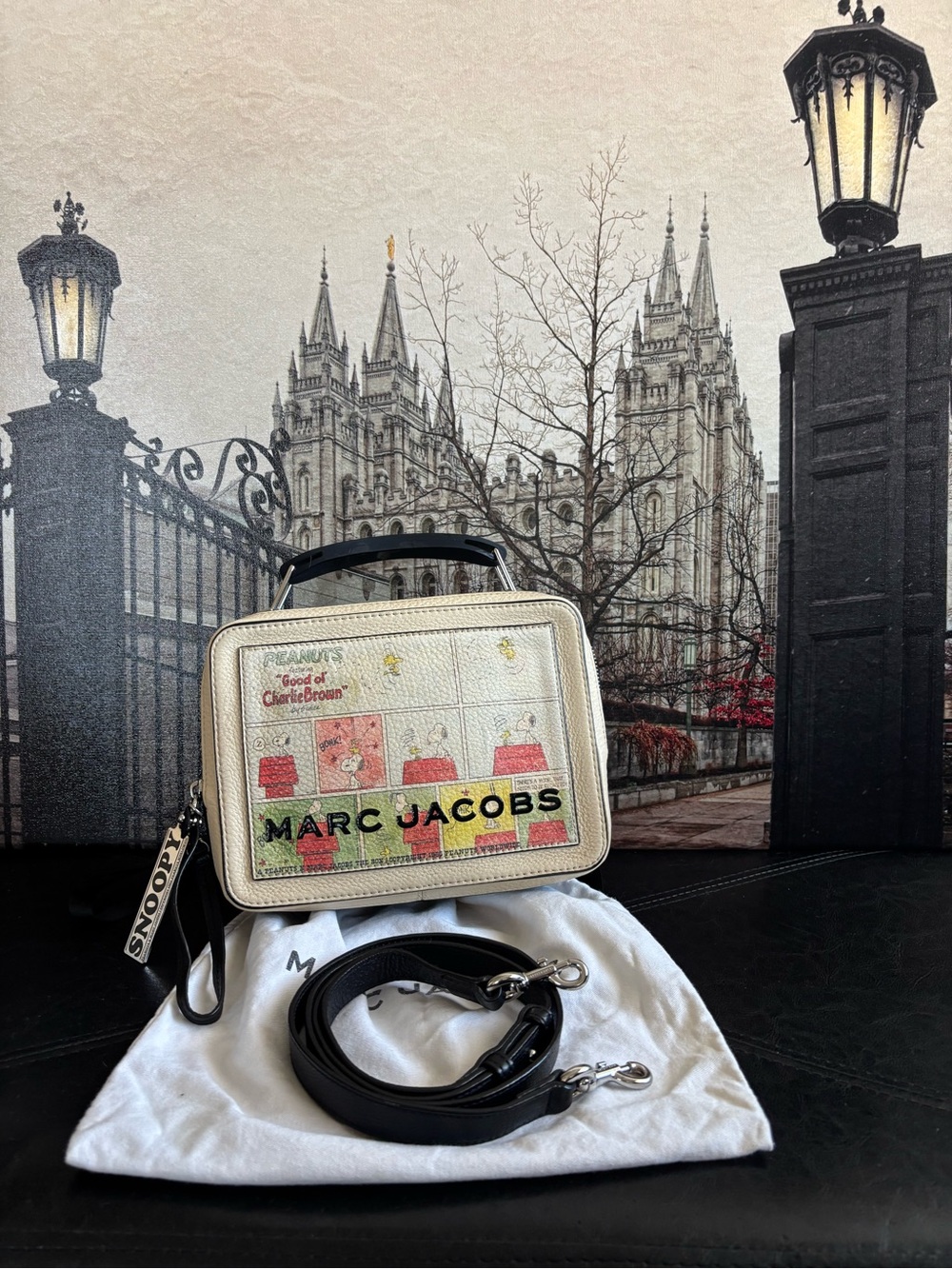 Marc Jacobs Cream Graphic Mini Box Bag with Multicolor Print